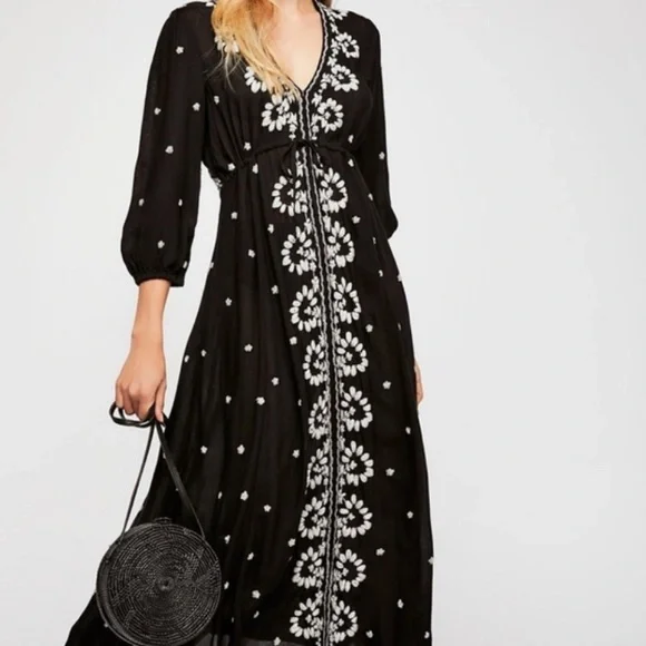 Embroidered Fable Dress by Free People, Black, XS Embroidered Fable Dress by Free People, Black, XS
